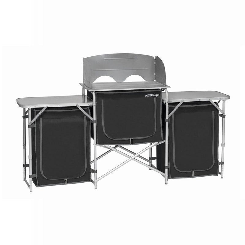 Deluxe Aluminium Foldable Camping Kitchen & Picnic Bench Table with Windshield