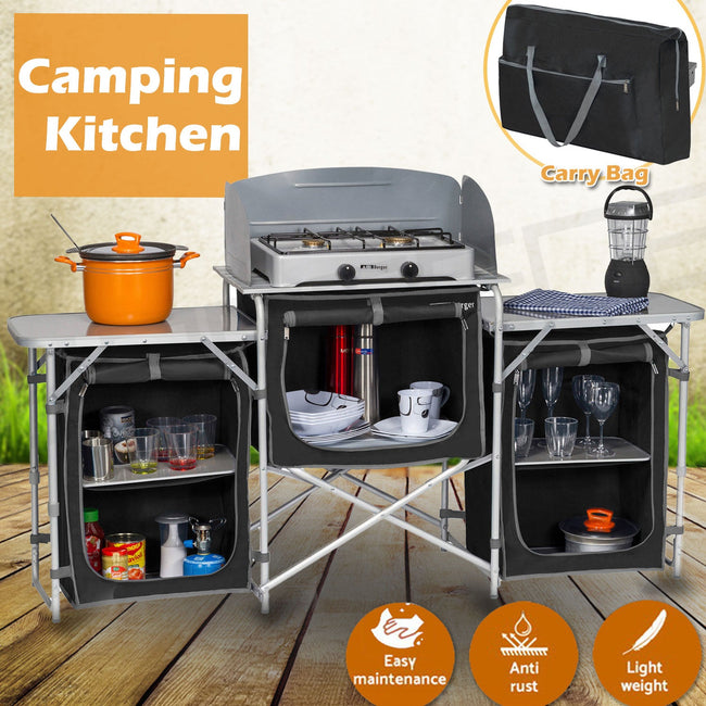 Deluxe Foldable Camping Kitchen Table with Windshield