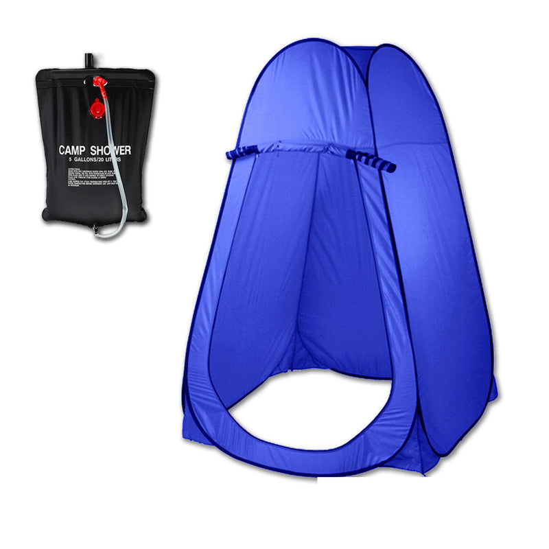 Pop Up Portable Privacy Shower Tent & 20L Camping Water Bag – Blue