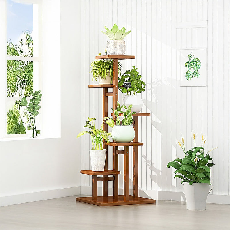 5-Tier Vertical Bamboo Plant Stand – Outdoor Garden Flower Shelf