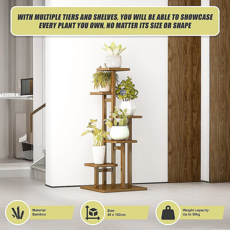 5-Tier Vertical Bamboo Plant Stand – Outdoor Garden Flower Shelf