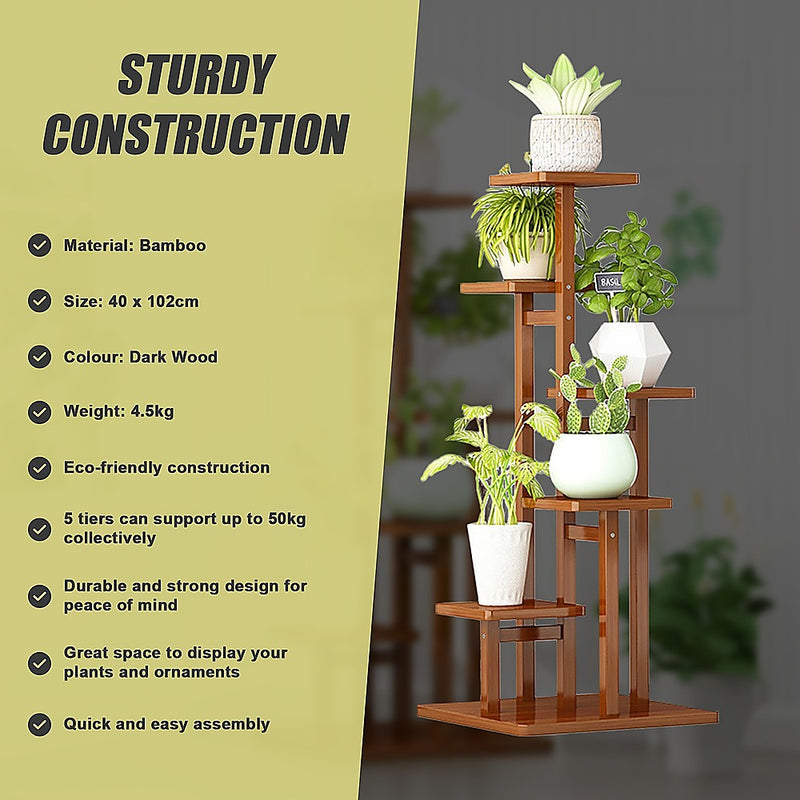 5-Tier Vertical Bamboo Plant Stand – Outdoor Garden Flower Shelf