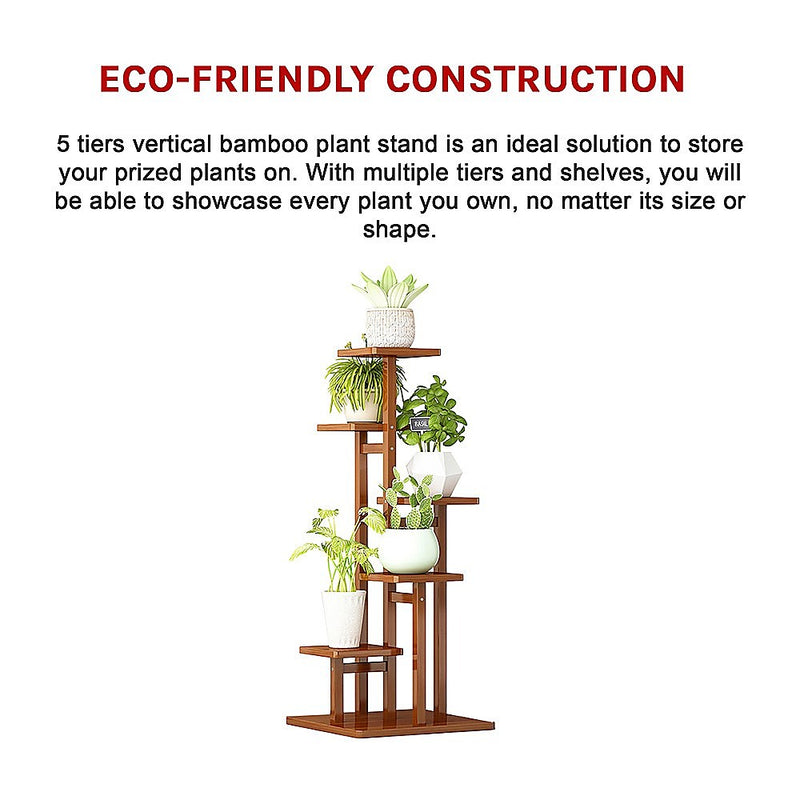 5-Tier Vertical Bamboo Plant Stand – Outdoor Garden Flower Shelf