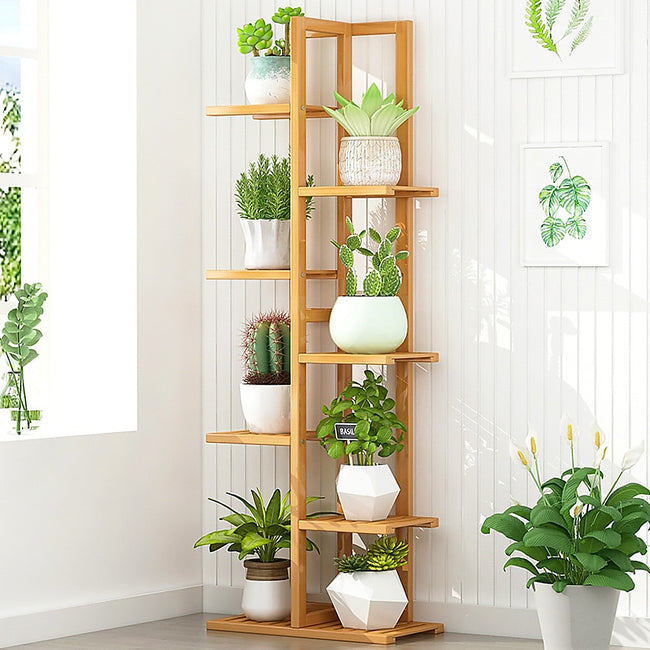 6-Tier Vertical Bamboo Plant Stand – Outdoor Garden Flower Shelf