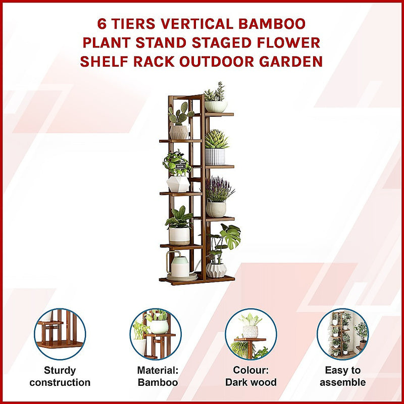 6-Tier Vertical Bamboo Plant Stand – Staged Flower Shelf Rack