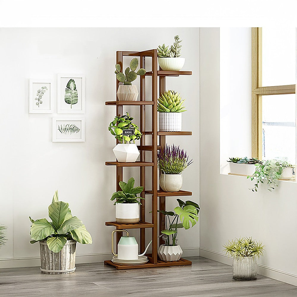 6-Tier Vertical Bamboo Plant Stand – Staged Flower Shelf Rack