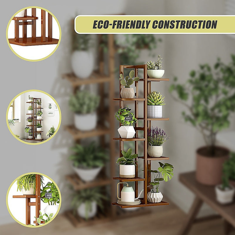 6-Tier Vertical Bamboo Plant Stand – Staged Flower Shelf Rack