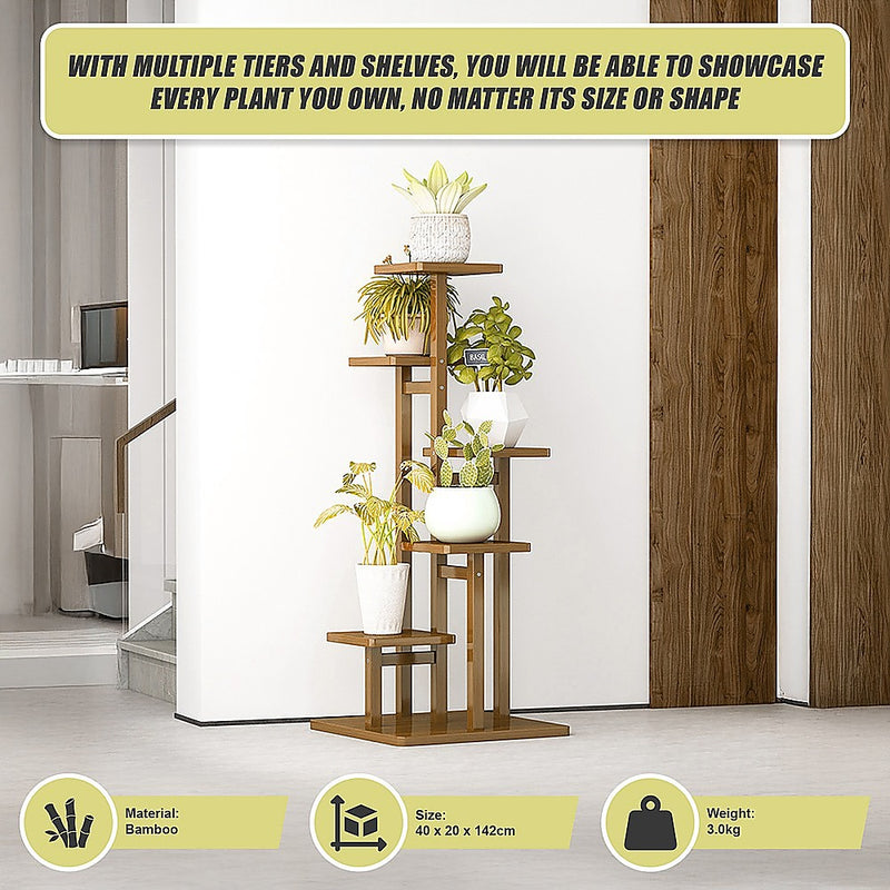 6-Tier Vertical Bamboo Plant Stand – Staged Flower Shelf Rack