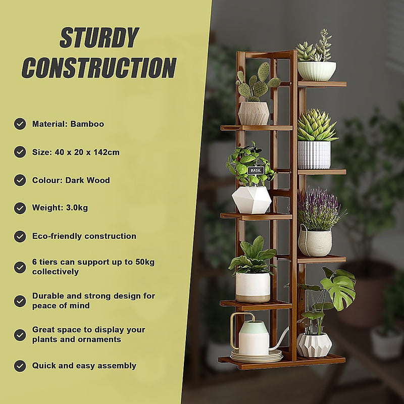 6-Tier Vertical Bamboo Plant Stand – Staged Flower Shelf Rack