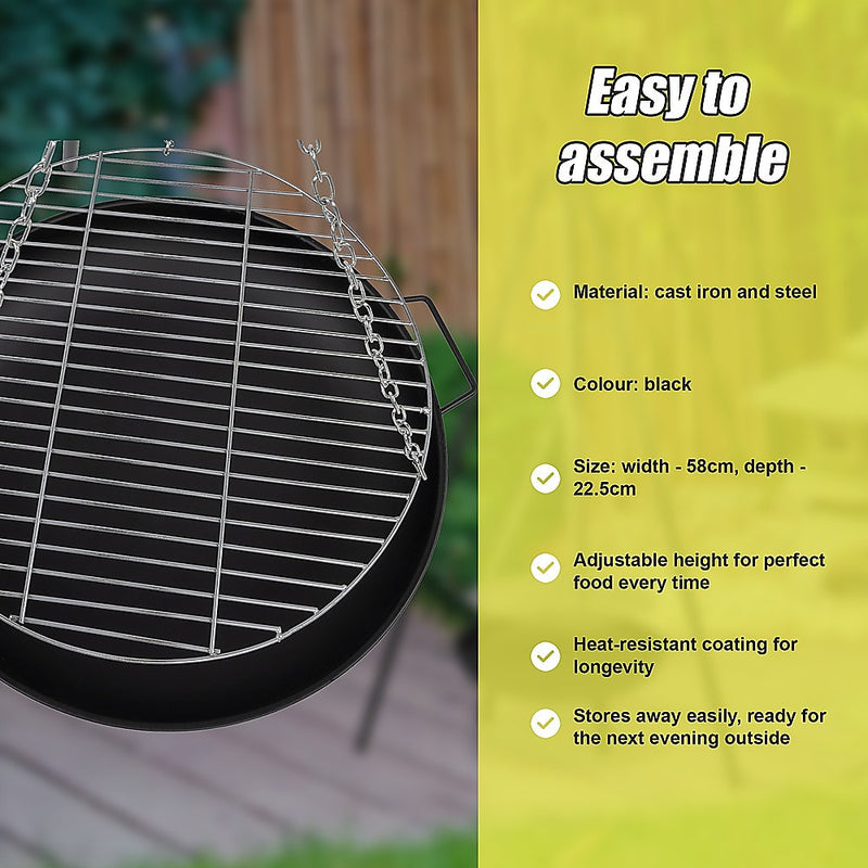 Tripod Garden Fire Pit & BBQ – Cast Iron and Steel