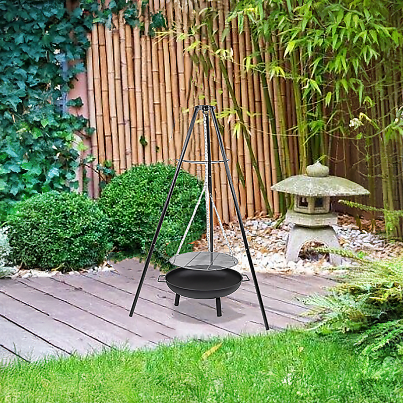 Tripod Garden Fire Pit & BBQ – Cast Iron and Steel