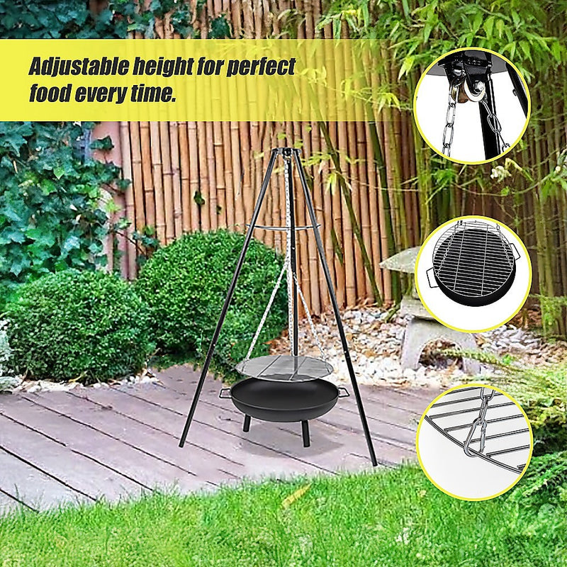 Tripod Garden Fire Pit & BBQ – Cast Iron and Steel