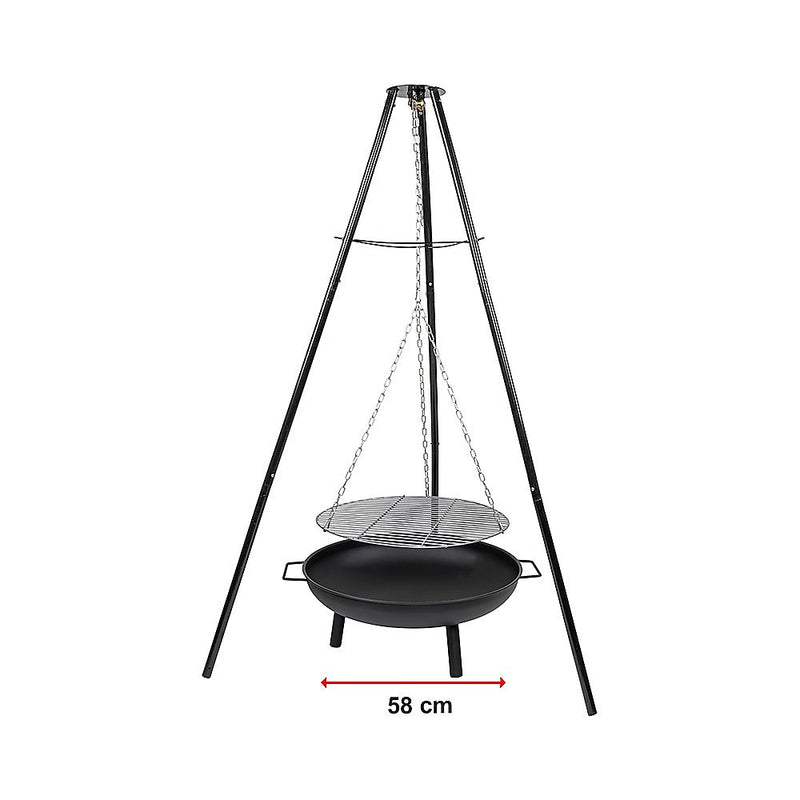 Tripod Garden Fire Pit & BBQ – Cast Iron and Steel