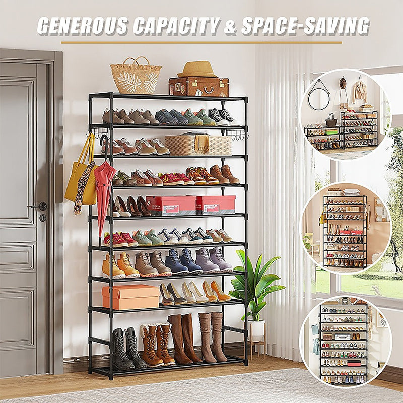10-Tier Metal Shoe Rack – Black (50 Pair)