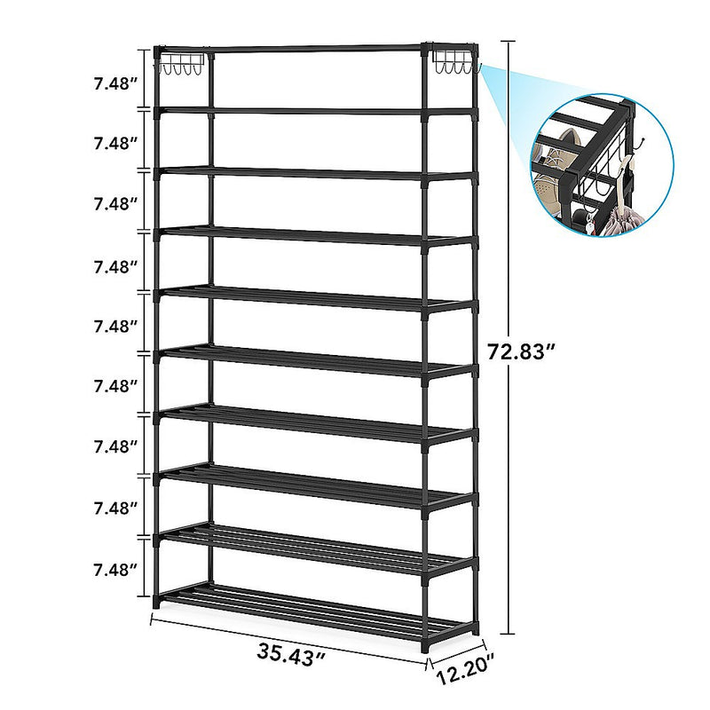 10-Tier Metal Shoe Rack – Black (50 Pair)