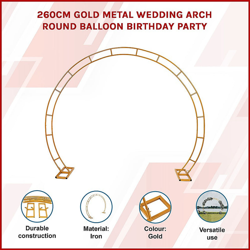 260cm Gold Metal Wedding Arch – Round Event Frame
