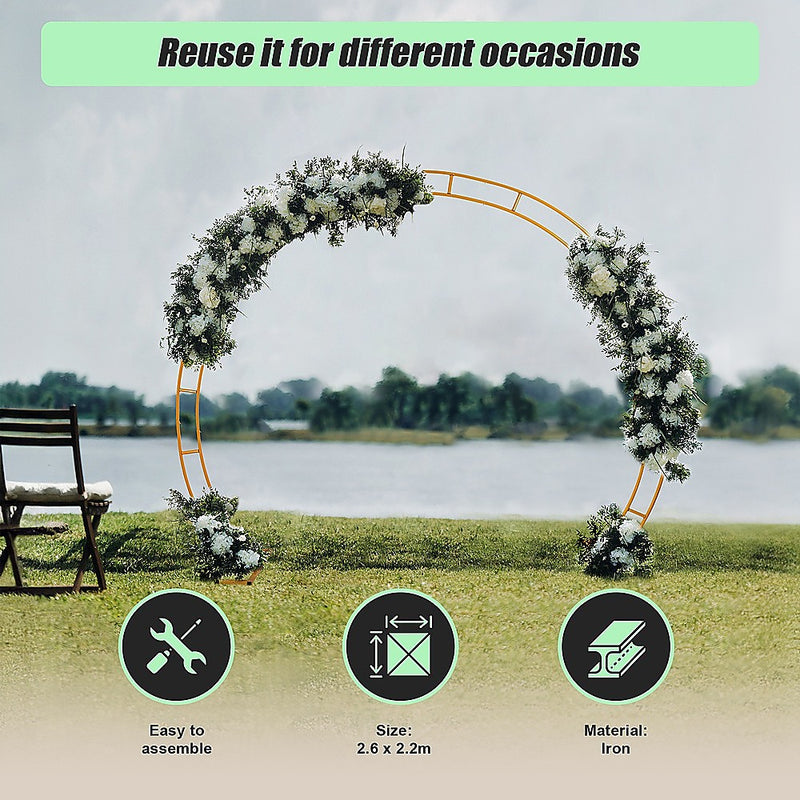 260cm Gold Metal Wedding Arch – Round Event Frame