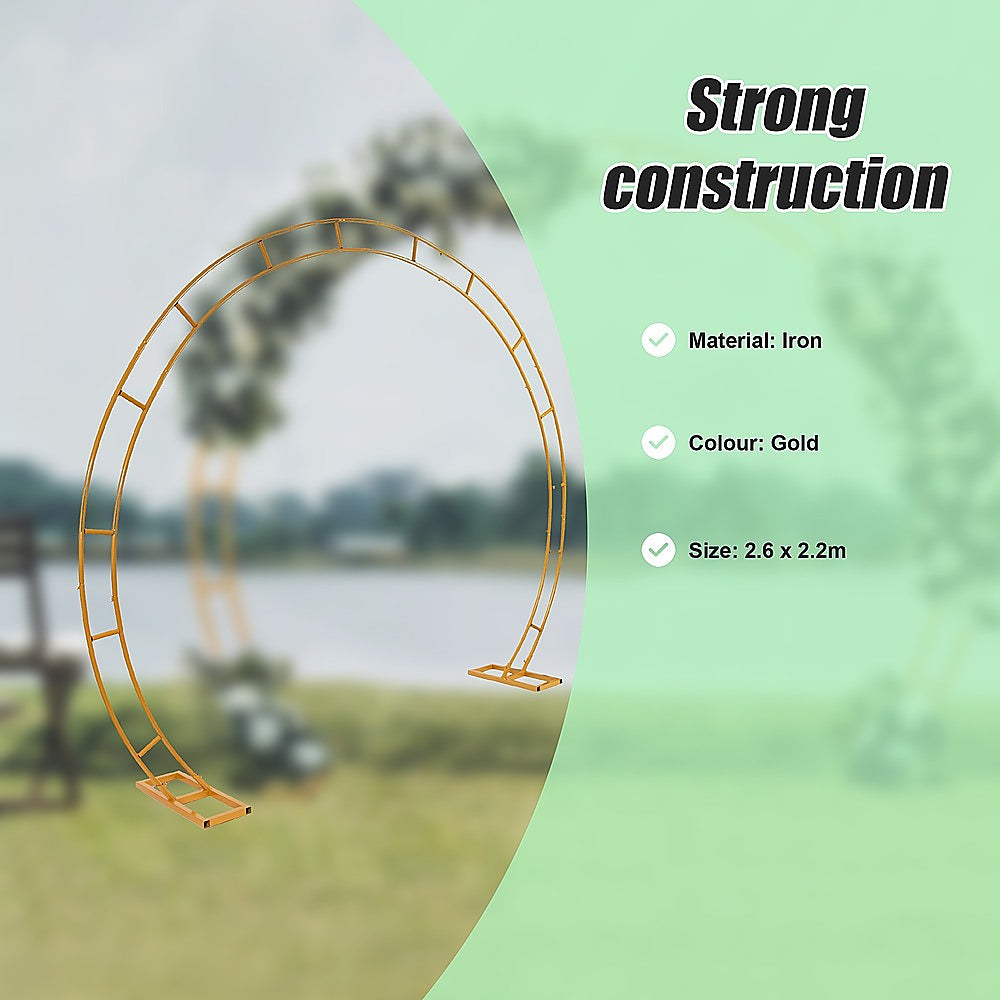 260cm Gold Metal Wedding Arch – Round Event Frame