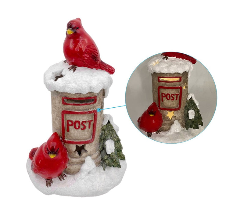 bulk 2 Xmas Red Bird On Mailbox W/Led Light 34cm