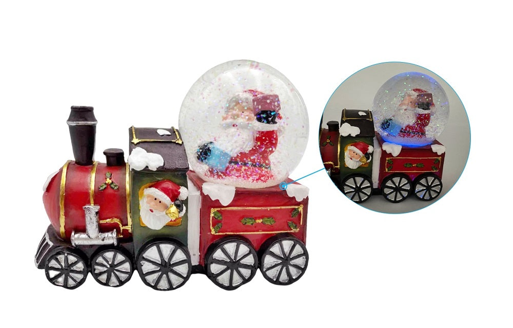 Bulk 12 Christmas Santa & Train Snow Globe W/Led Light 16cmH