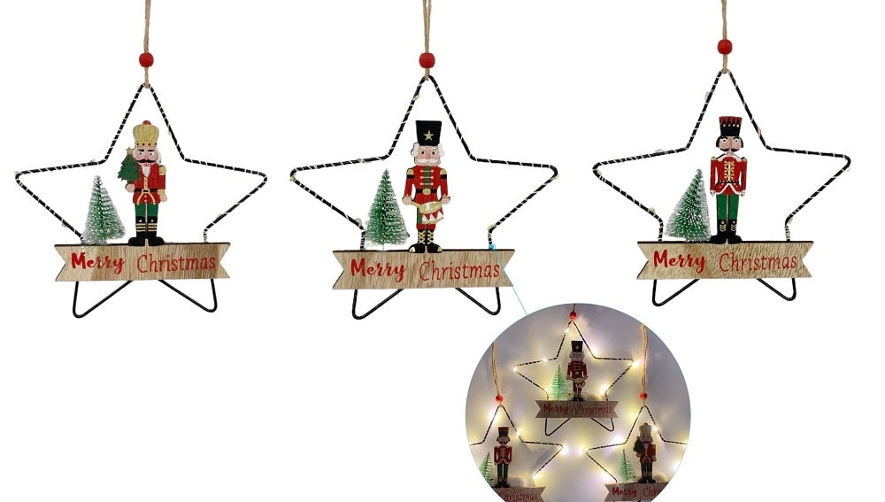 Bulk 12 Xmas Nut Cracker W Star Led Lights Assort 17cm