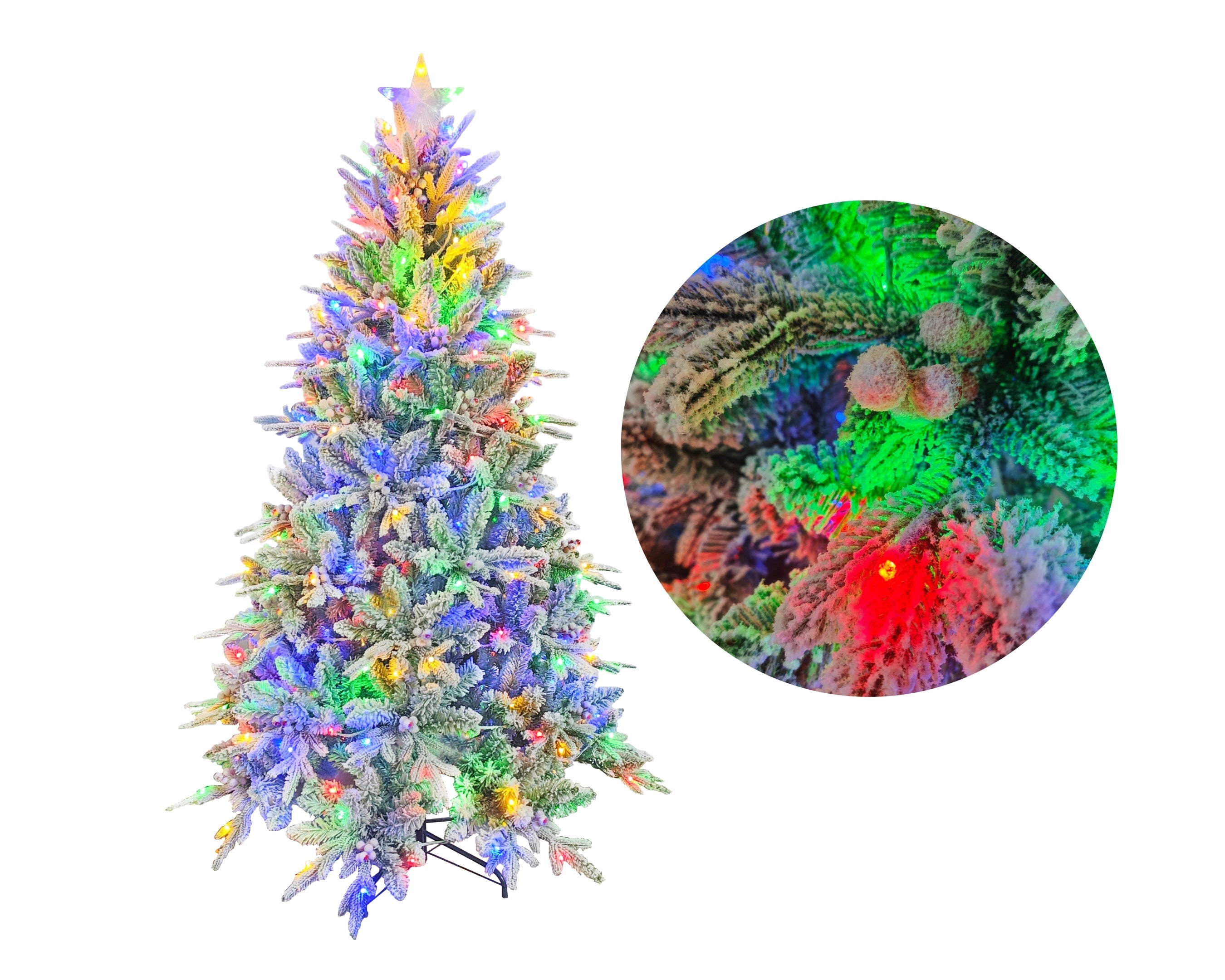 210cm Snow Flocked Christmas Tree - Colourful