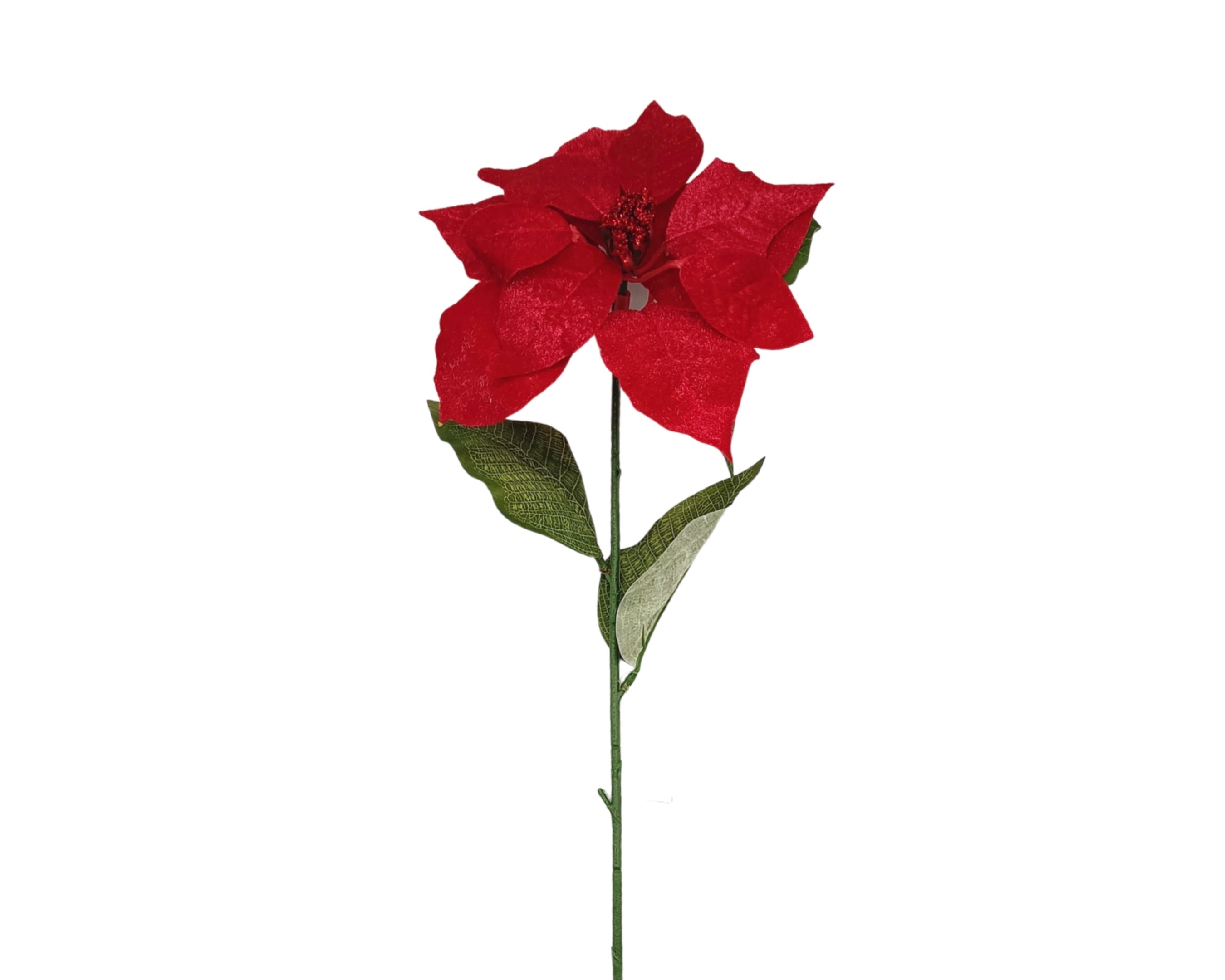 Bulk 24 Xmas Faux Velvet Poinsettia Single Spray 70cm