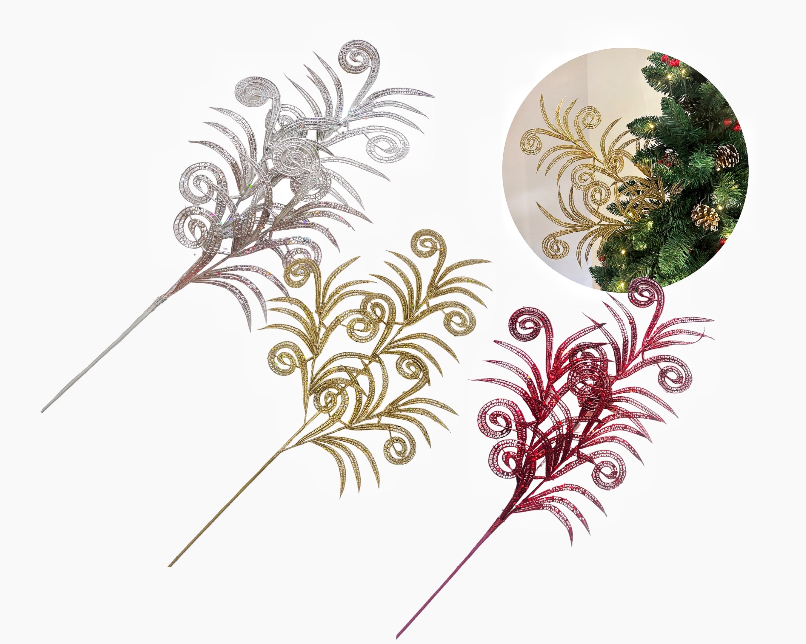 Bulk 24 Xmas Metallic Glamour Curls Spray Assort 68cm