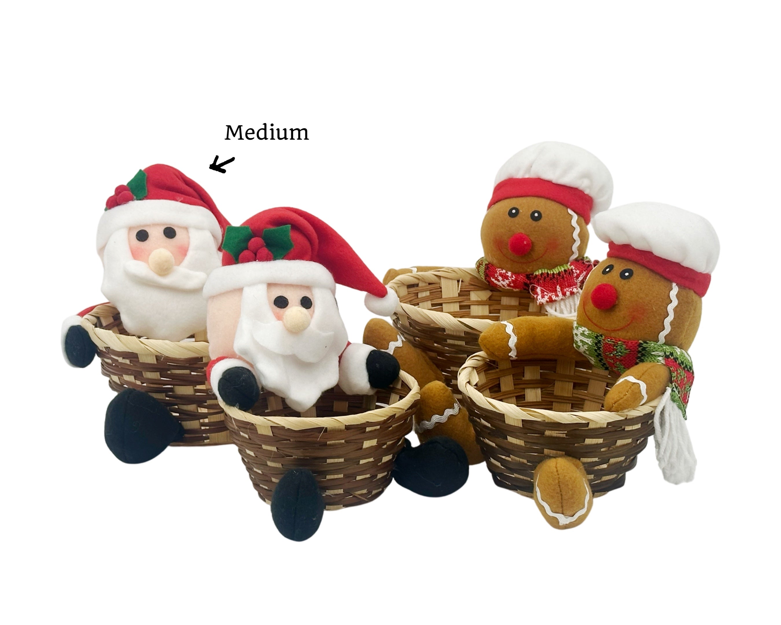 Bulk 12 Xmas Gift Baskets Santa & Ginger Bread Med Assort 20cm
