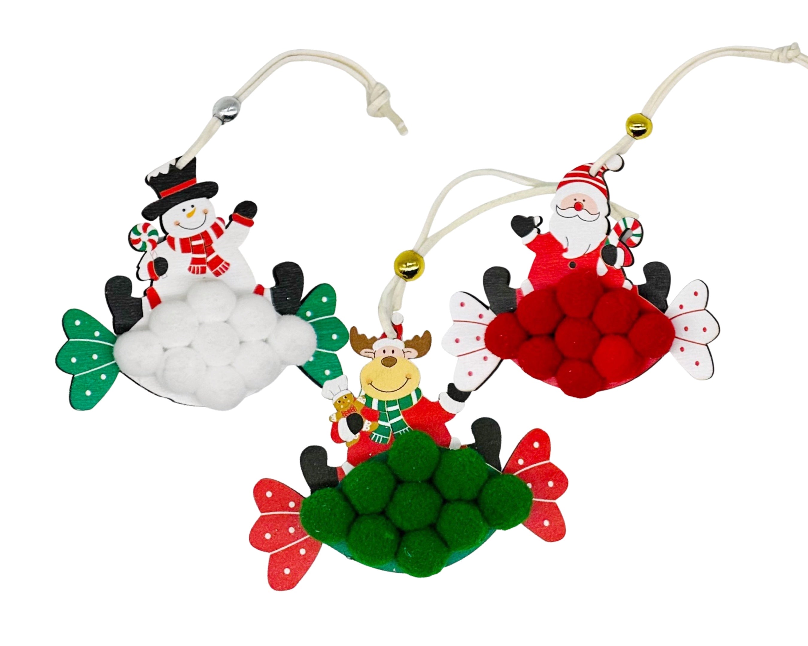 Bulk 24 Xmas Red & Green Pompom Assort 9cm