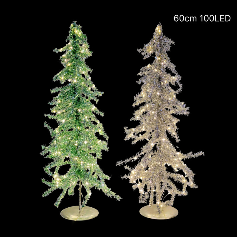 60cm LED Metallic Tinsel Christmas Trees – Pack of 6