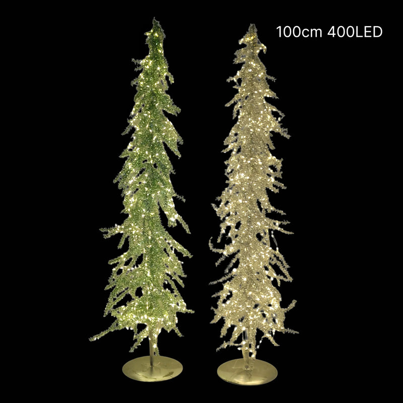 100cm LED Metallic Tinsel Christmas Trees – Pack of 2