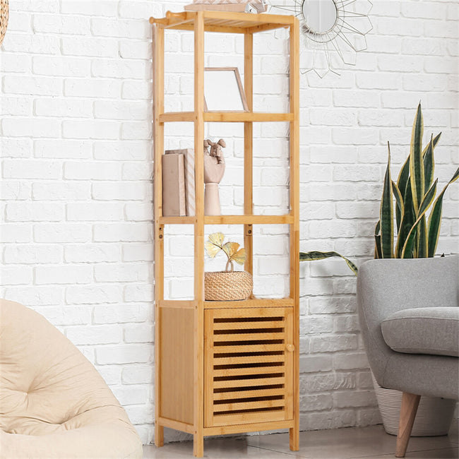 Bamboo Storage Cabinet with Shelf & Hook – Bathroom Floor Cupboard