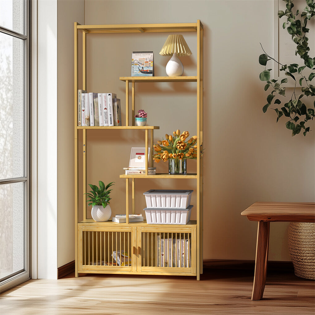 6-Tier Bamboo Shelf Unit – Freestanding Storage Bookcase & Plant Display Stand
