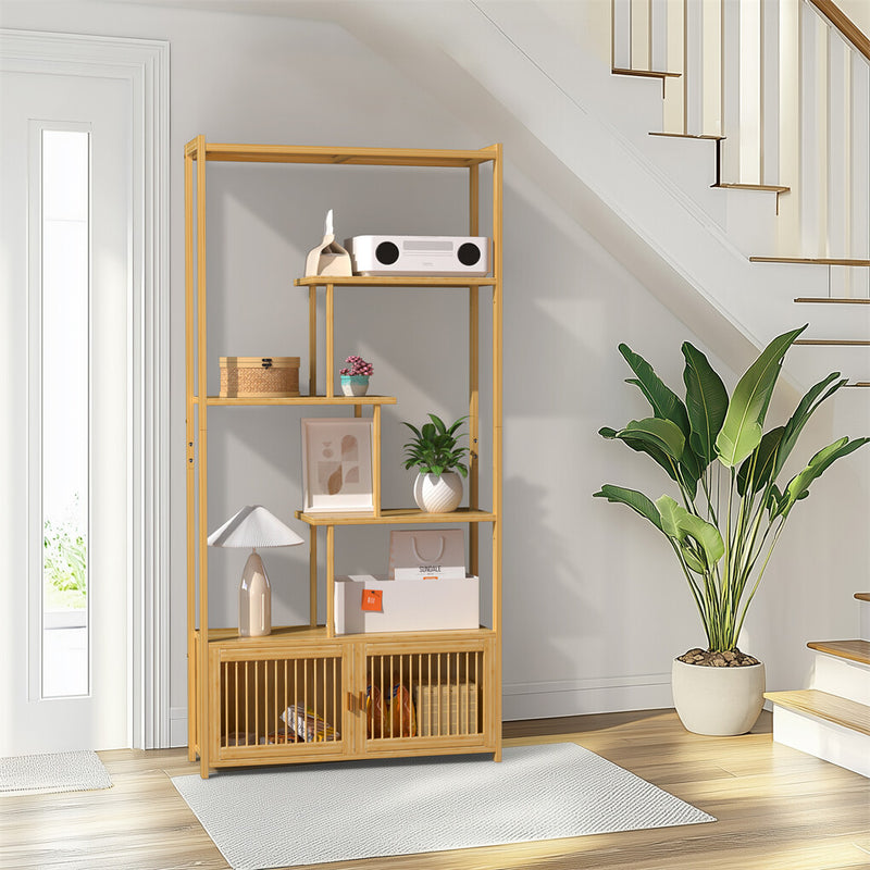 6-Tier Bamboo Shelf Unit – Freestanding Storage Bookcase & Plant Display Stand