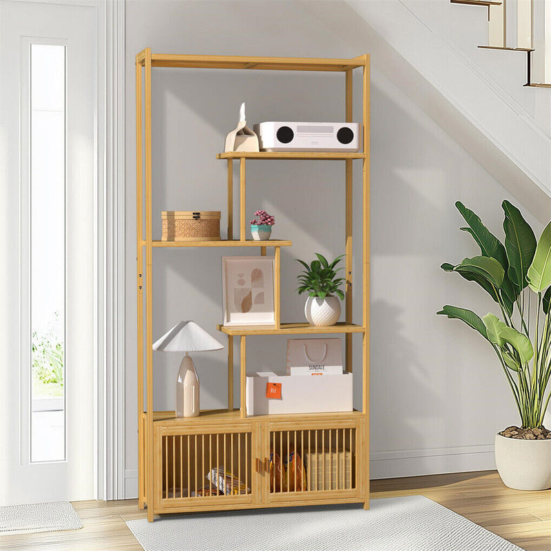 6-Tier Bamboo Shelf Unit – Freestanding Storage Bookcase & Plant Display Stand