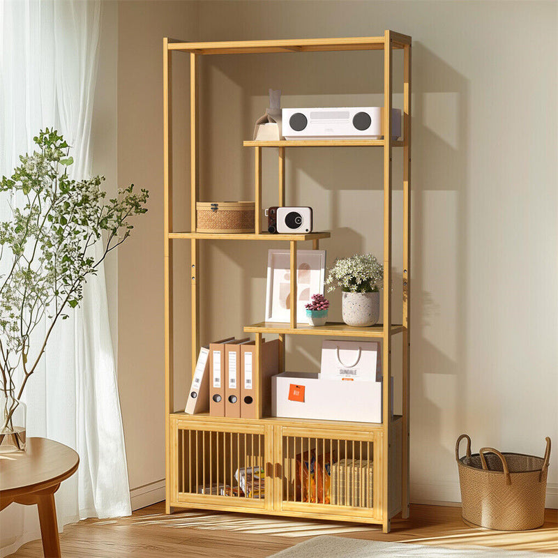 6-Tier Bamboo Shelf Unit – Freestanding Storage Bookcase & Plant Display Stand