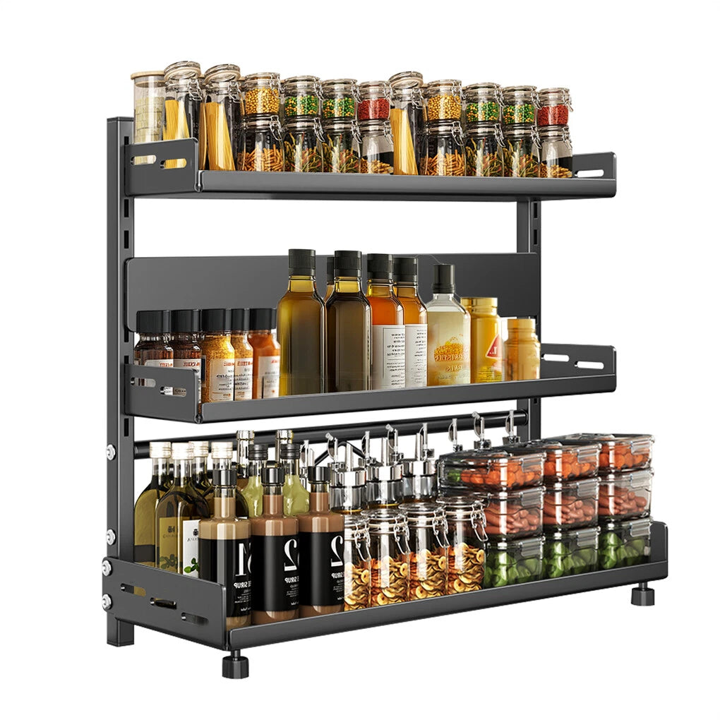 3-Tier Large Kitchen Spice Rack – Adjustable Anti-Rust Storage Shelf