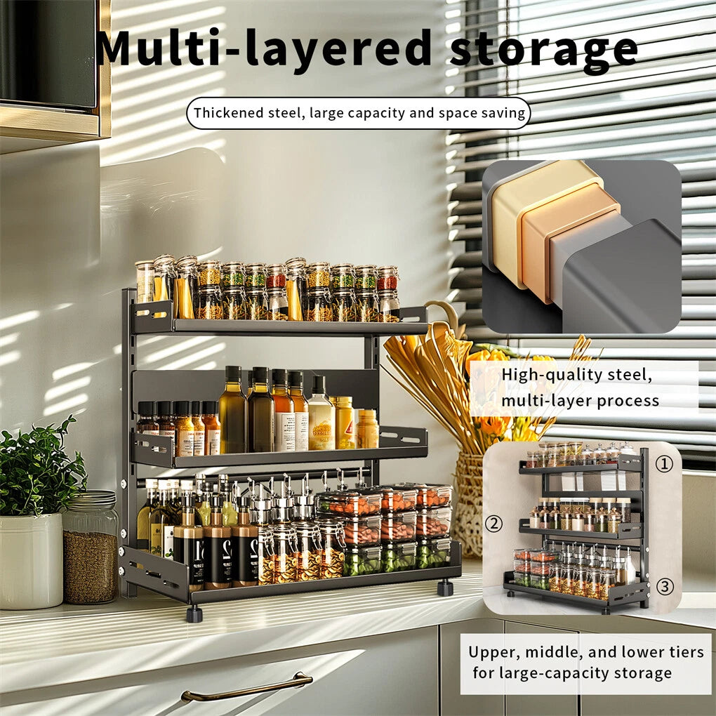 3-Tier Large Kitchen Spice Rack – Adjustable Anti-Rust Storage Shelf