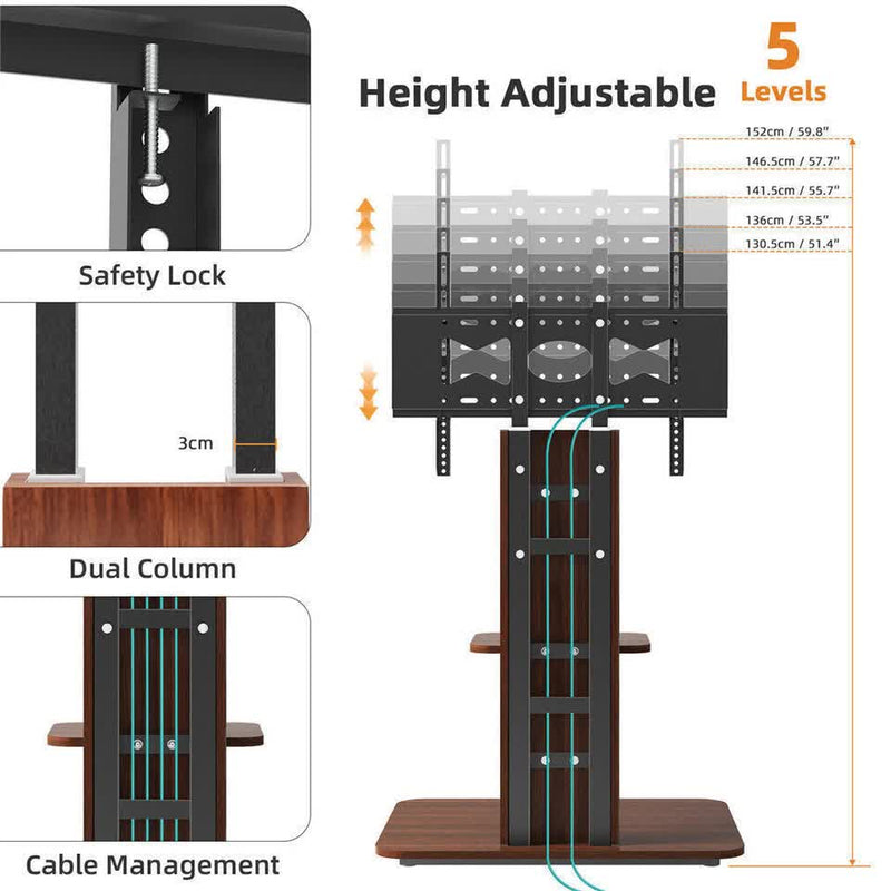 Adjustable TV Floor Stand for 32"–65" TVs – Corner Mount with Wood Base