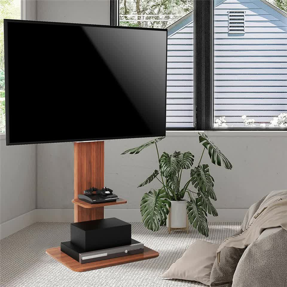 Adjustable TV Floor Stand 32–65” – Corner Mount with Wood Base