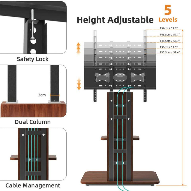 Adjustable TV Floor Stand 32–65” – Corner Mount with Wood Base