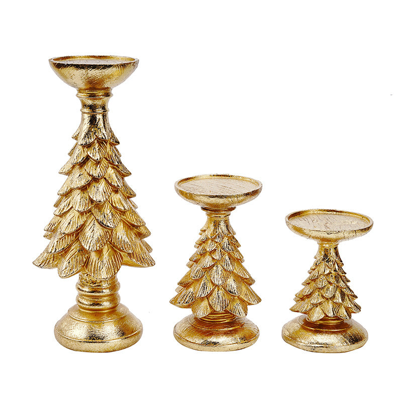 Set of 3 Gold Christmas Tree Candle Holders decor