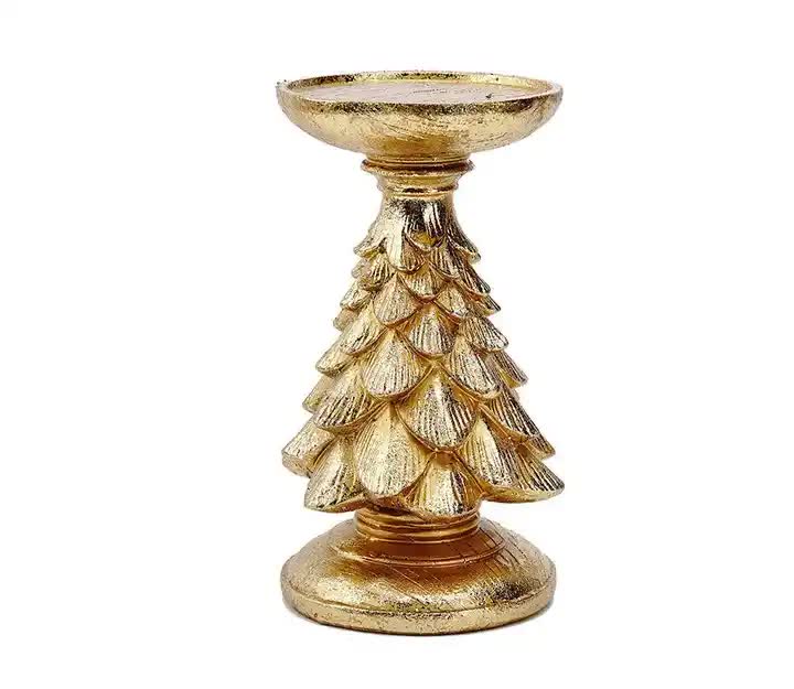 Set of 3 Gold Christmas Tree Candle Holders decor