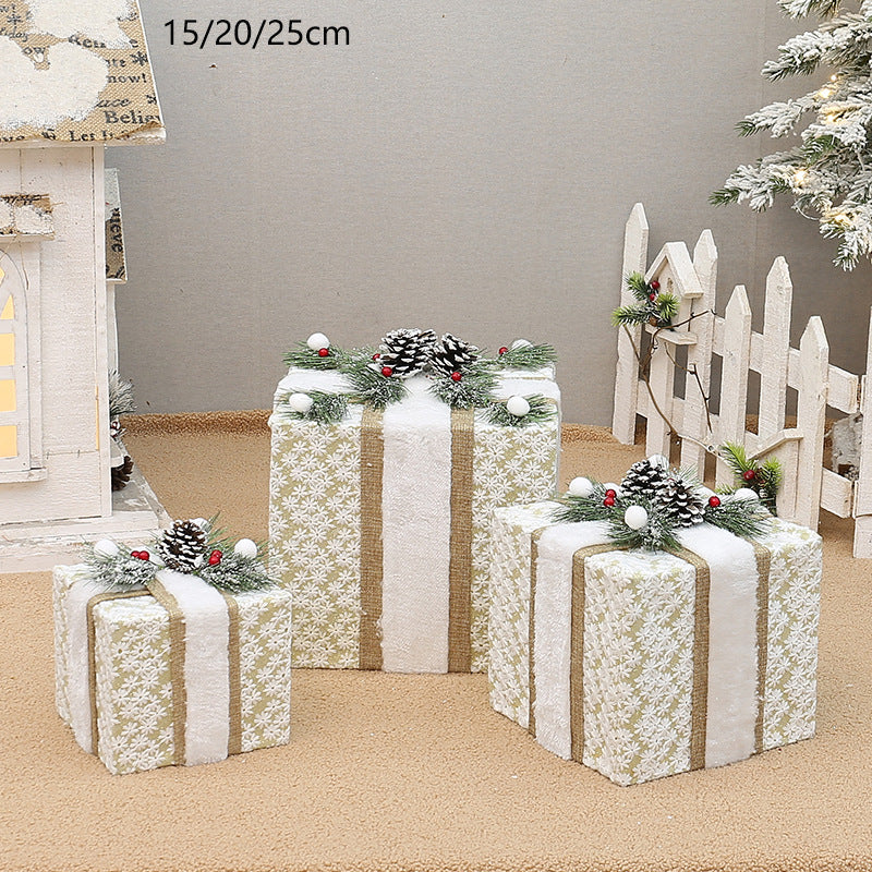 Set of 3 Decorative Christmas Gift Boxes with Pine Cones & Berries,without lights
