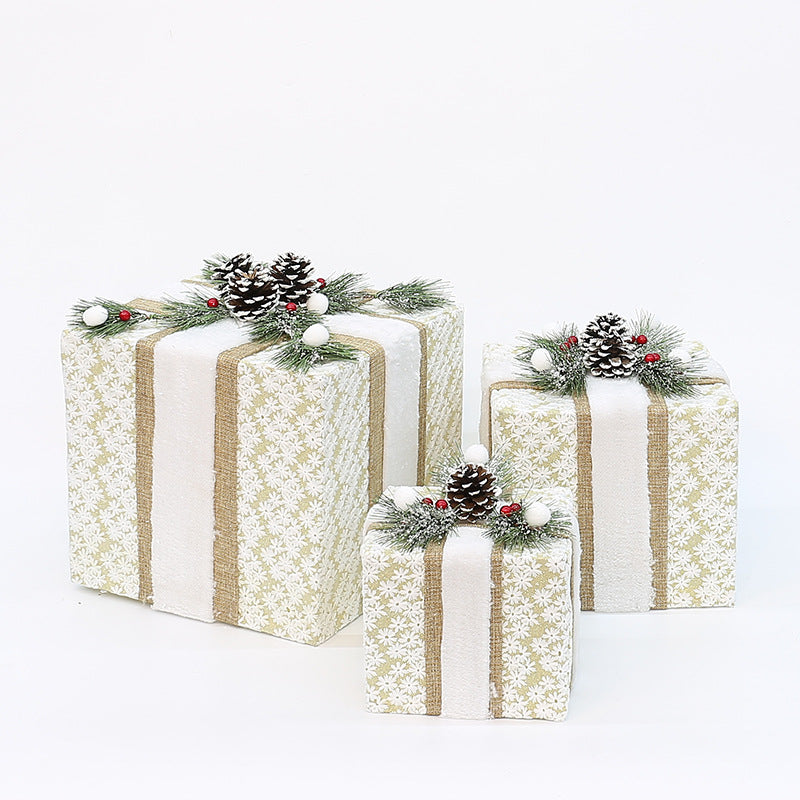 Set of 3 Decorative Christmas Gift Boxes with Pine Cones & Berries,without lights