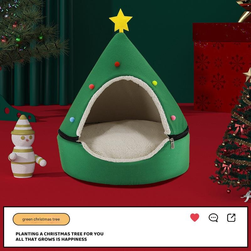 Festive Detachable Pet House - Cozy Green Decor (S - 37x46cm)
