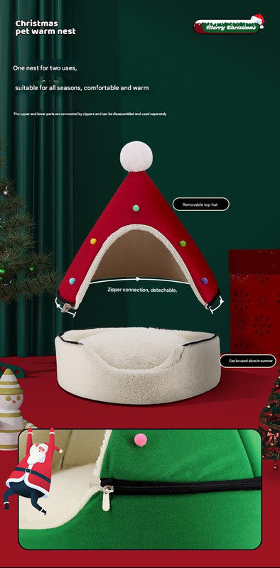 Festive Detachable Pet House - Cozy Green Decor (S - 37x46cm)