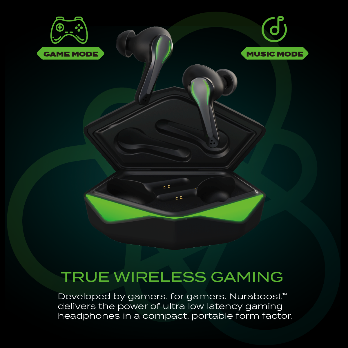 Nuraboost Edge Gaming Earbuds – Ultra Low Latency, Bluetooth 5.0 (Matte Black)