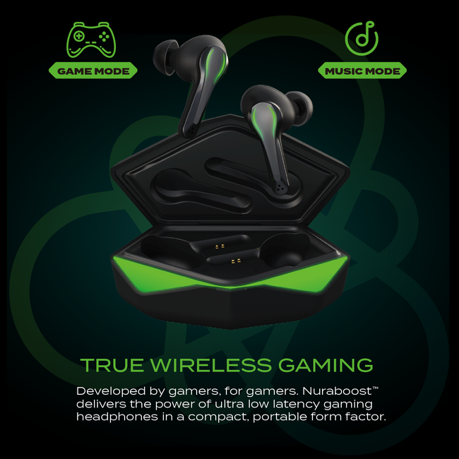Nuraboost Edge Gaming Earbuds – Ultra Low Latency, Bluetooth 5.0 (Matte Black)